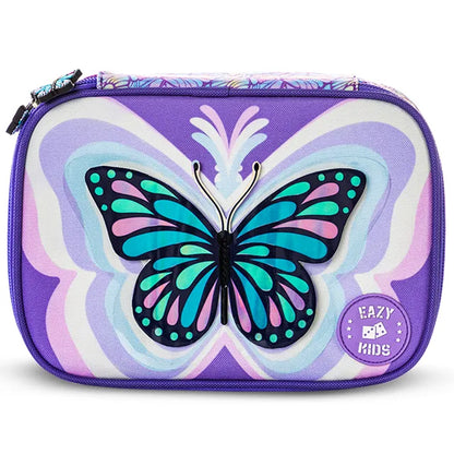 Eazy Kids - 18" Backpack with Lunch & Pencil Bag - 3D Purple Butterfly