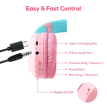Eazy Kids - Bluetooth 5.4 Wireless Headset - Pink