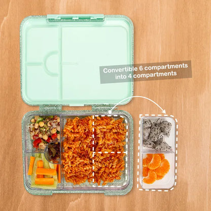 Eazy kids - 6 And 4 Convertible Bento Lunch Box - Glitter Green