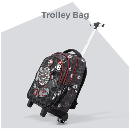 Eazy Kids - 17" Football Trolley School Backpack With Lunch Bag And Pencil Case - Black