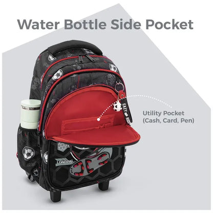 Eazy Kids - 17" Football Trolley School Backpack With Lunch Bag And Pencil Case - Black