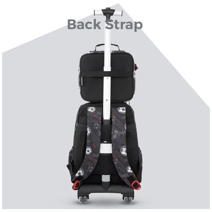 Eazy Kids - 17" Football Trolley School Backpack With Lunch Bag And Pencil Case - Black