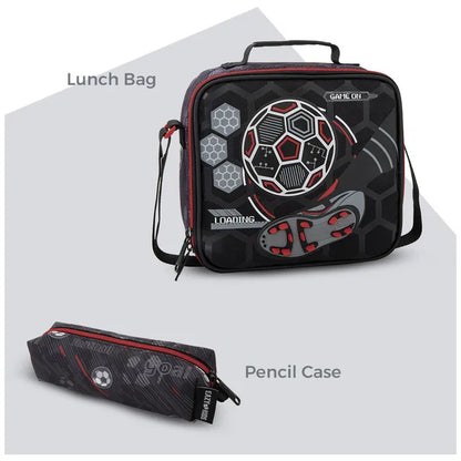 Eazy Kids - 17" Football Trolley School Backpack With Lunch Bag And Pencil Case - Black