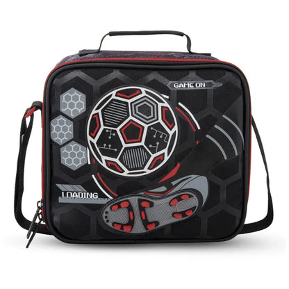 Eazy Kids - 17" Football Trolley School Backpack With Lunch Bag And Pencil Case - Black