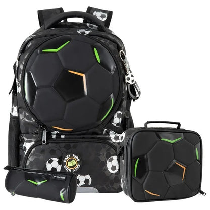 Eazy Kids 17” 3-Piece School Backpack Set for Kids – Football Design - Black