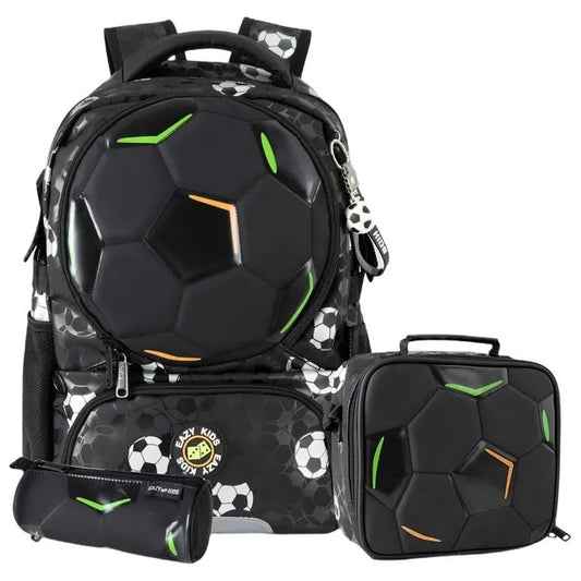 Eazy Kids 17” 3-Piece School Backpack Set for Kids – Football Design - Black