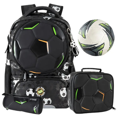 Eazy Kids 17” 3-Piece School Backpack Set for Kids – Football Design - Black