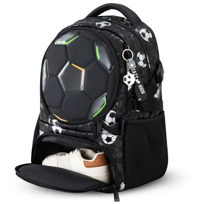Eazy Kids 17” 3-Piece School Backpack Set for Kids – Football Design - Black