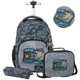 Eazy Kids - 17" Gamer Trolley School Backpack With Lunch Bag And Pencil Case - Grey
