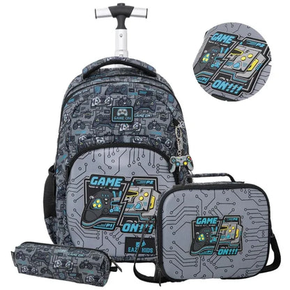 Eazy Kids - 17" Gamer Trolley School Backpack With Lunch Bag And Pencil Case - Grey