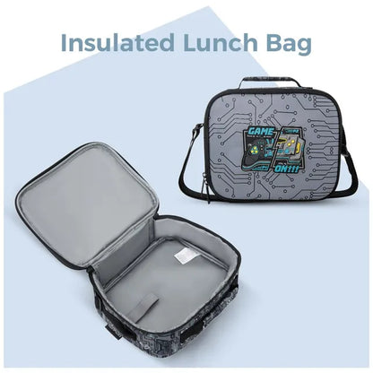 Eazy Kids - 17" Gamer Trolley School Backpack With Lunch Bag And Pencil Case - Grey