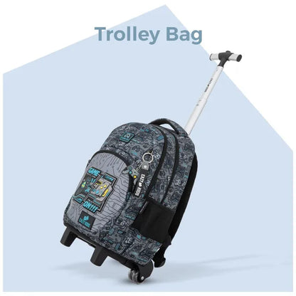 Eazy Kids - 17" Gamer Trolley School Backpack With Lunch Bag And Pencil Case - Grey