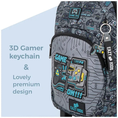 Eazy Kids - 17" Gamer Trolley School Backpack With Lunch Bag And Pencil Case - Grey