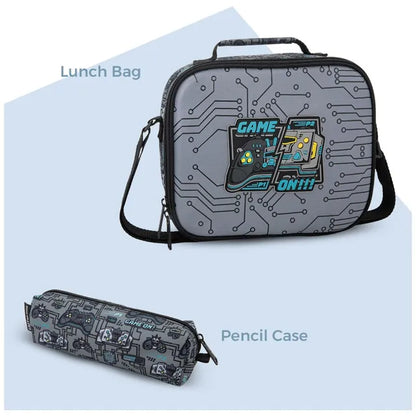 Eazy Kids - 17" Gamer Trolley School Backpack With Lunch Bag And Pencil Case - Grey
