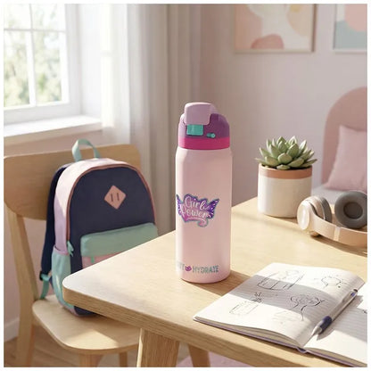 Eazy Kids - Girl Power Bling Stainless Steel Water Bottle - Pink - 948 ml