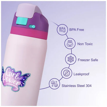 Eazy Kids - Girl Power Bling Stainless Steel Water Bottle - Pink - 948 ml