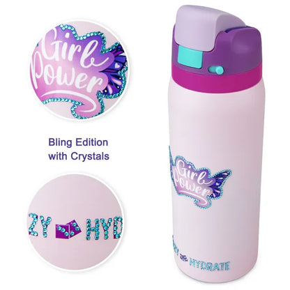 Eazy Kids - Girl Power Bling Stainless Steel Water Bottle - Pink - 948 ml