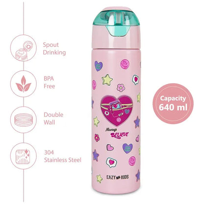 Eazy Kids - Insulated Stainless Steel Spray Water Bottle - Always Believe Pink - 640 ml