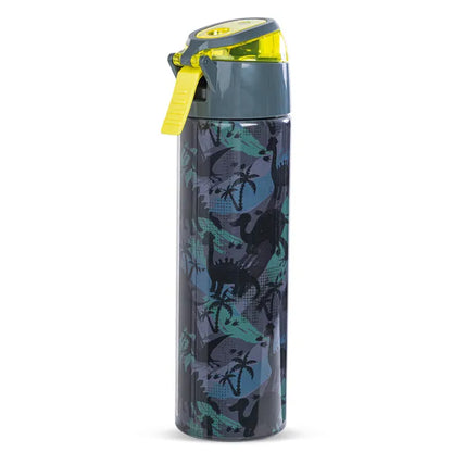 Eazy Kids - Insulated Stainless Steel Water Bottle with Spray -T-Rex 640ml - Green/Yellow