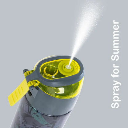Eazy Kids - Insulated Stainless Steel Water Bottle with Spray -T-Rex 640ml - Green/Yellow