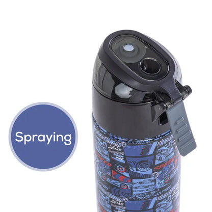 Eazy Kids - Insulated Stainless Steel Water Bottle with Spray Car Racing 640ml - Blue
