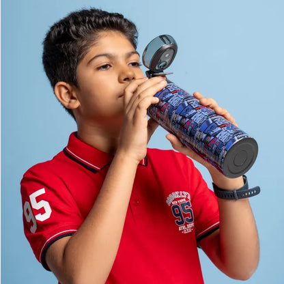Eazy Kids - Insulated Stainless Steel Water Bottle with Spray Car Racing 640ml - Blue