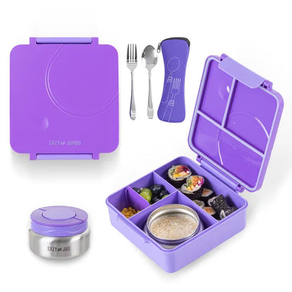 Eazy Kids - Jumbo Bento Lunch Box Set with Stainless Steel Food Jar, Icepack and Lunch Bag