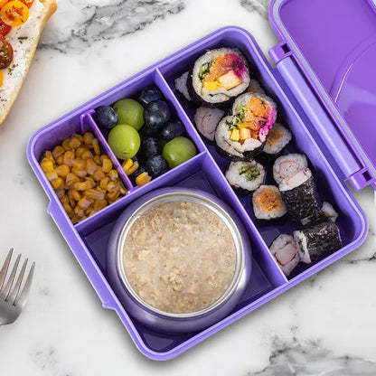 Eazy Kids - Jumbo Bento Lunch Box Set with Stainless Steel Food Jar, Icepack and Lunch Bag