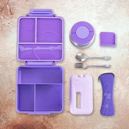 Eazy Kids - Jumbo Bento Lunch Box Set with Stainless Steel Food Jar, Icepack and Lunch Bag