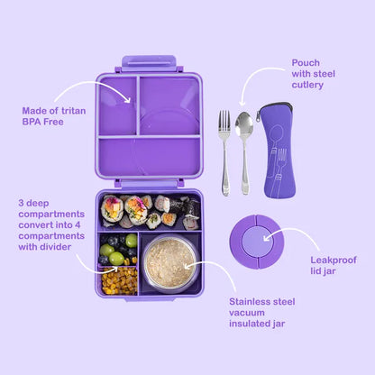 Eazy Kids - Jumbo Bento Lunch Box Set with Stainless Steel Food Jar, Icepack and Lunch Bag