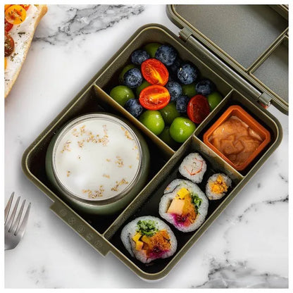 Eazy Kids - Jumbo Bento Lunch Box With Thermos & Dip Jar - Dino Green