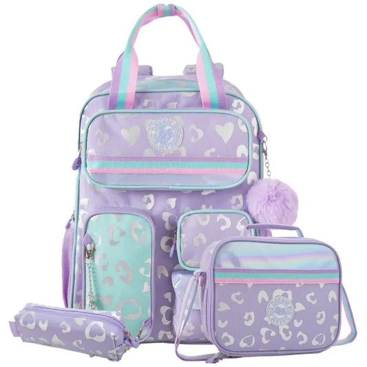 Eazy Kids - 17" School Backpack With Lunch Bag And Pencil Case - Purple