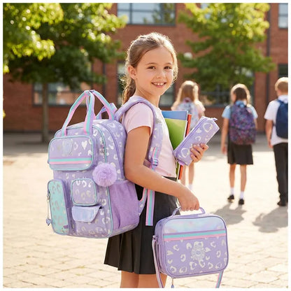 Eazy Kids - 17" School Backpack With Lunch Bag And Pencil Case - Purple