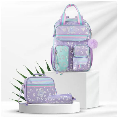 Eazy Kids - 17" School Backpack With Lunch Bag And Pencil Case - Purple