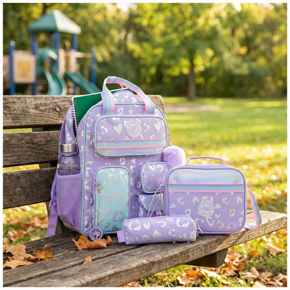 Eazy Kids - 17" School Backpack With Lunch Bag And Pencil Case - Purple