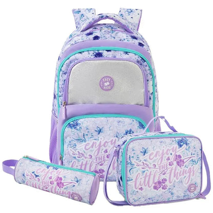 Eazy Kids - 18" Backpack With Lunch Bag, Pencil Case And Laptop Compartment -  Purple