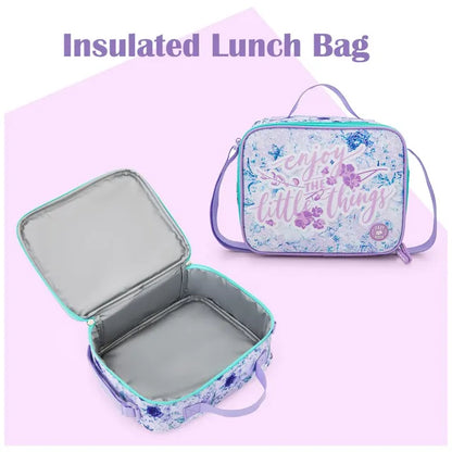 Eazy Kids - 18" Backpack With Lunch Bag, Pencil Case And Laptop Compartment -  Purple