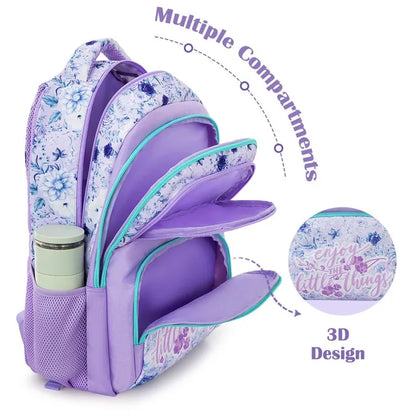 Eazy Kids - 18" Backpack With Lunch Bag, Pencil Case And Laptop Compartment -  Purple