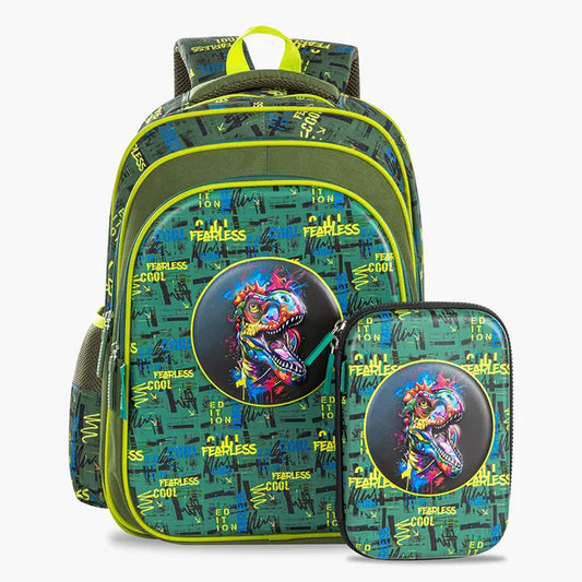 Eazy Kids - 16" School Bag with Pencil Case - Dino Green