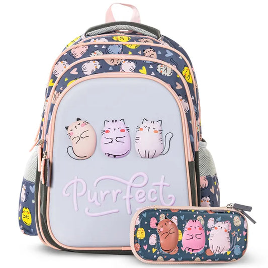 Eazy Kids - 16" School Bag with Pencil Case - Purrfect Grey