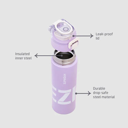 Eazy Kids - Stainless Steel Insulated Travel Water Bottle - 550ml - Purple