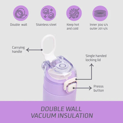 Eazy Kids - Stainless Steel Insulated Travel Water Bottle - 550ml - Purple