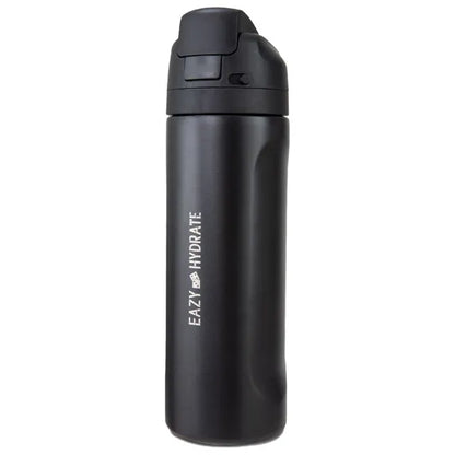 Eazy Kids - Straw And Spout Stainless Steel Water Bottle - Black - 710 ml