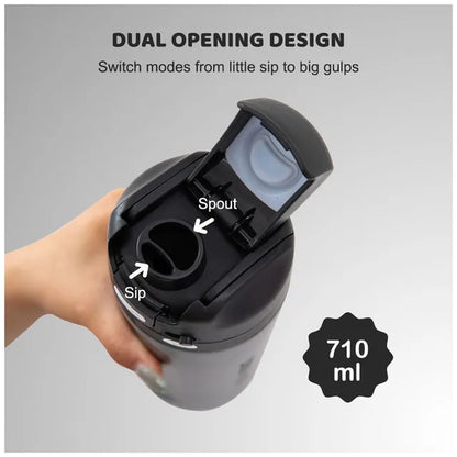 Eazy Kids - Straw And Spout Stainless Steel Water Bottle - Black - 710 ml