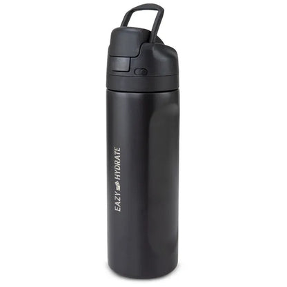 Eazy Kids - Straw And Spout Stainless Steel Water Bottle - Black - 710 ml