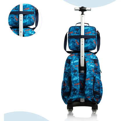 Eazy Kids - 18" Trolley Bag With Lunch Bag & Pencil Case - Trex Dinosaur