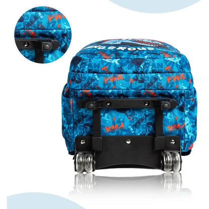Eazy Kids - 18" Trolley Bag With Lunch Bag & Pencil Case - Trex Dinosaur