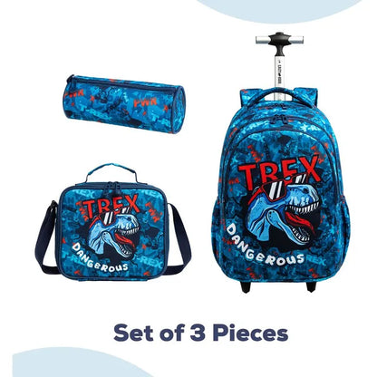 Eazy Kids - 18" Trolley Bag With Lunch Bag & Pencil Case - Trex Dinosaur