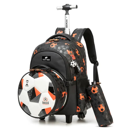 Eazy Kids - 18" Trolley School Bag 3Pc Set - Football Black