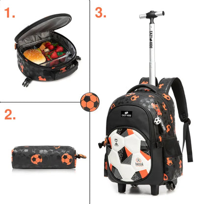 Eazy Kids - 18" Trolley School Bag 3Pc Set - Football Black